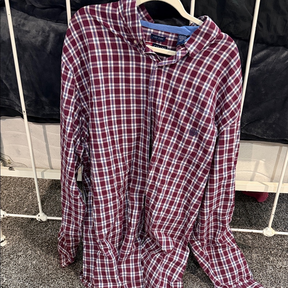 Chaps Red and White Plaid Casual Button Down Shirt